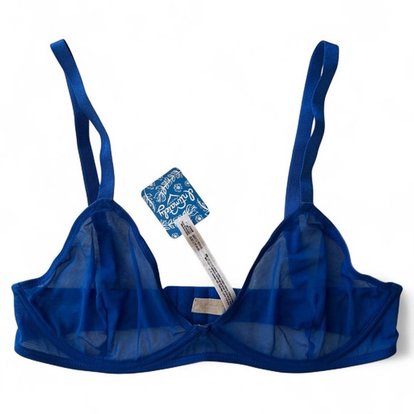 Free People Intimately Vex Mesh Triangle Underwire Bra in Blue, Size 36D NWT - Picture 2 of 7